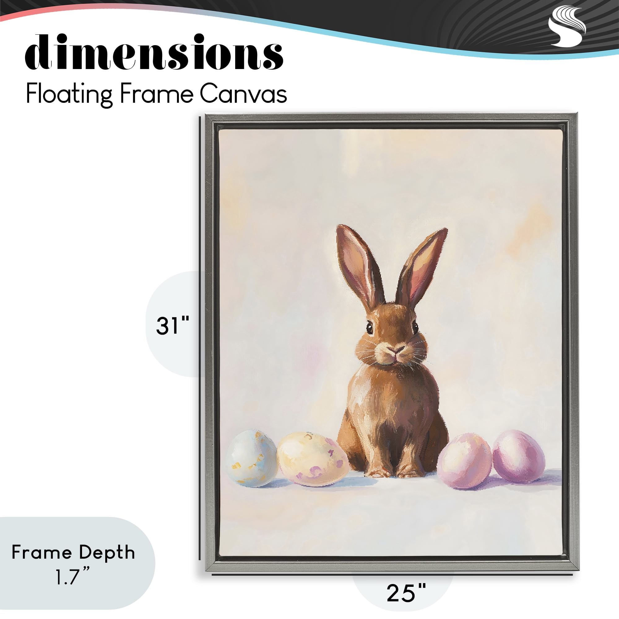 Stupell Industries Easter Bunny with Pastel Eggs Gray Framed Floater Canvas Wall Art, design by The Prints Vibe