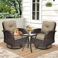 thumbnail image 2 of 3 Piece Patio Furniture Set, 2 Outdoor Swivel Rocking Chairs with Side Table, All-Weather Brown Rattan Bistro Set with Thick Cushions for Porch, Deck, Poolside, 2 of 9
