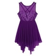 thumbnail image 5 of TSSOE Women's Shiny Sequins Asymmetrical Mesh Ballet Figure Skating Leotard Dress Gymnastics Dark Purple XS, 5 of 7