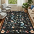 thumbnail image 3 of GlowSol 5'x7' Washable Area Rug Floral Peacock Print Rug Soft Non Slip Low Pile Accent Rugs for Dining Room Home Office, Black, 3 of 7