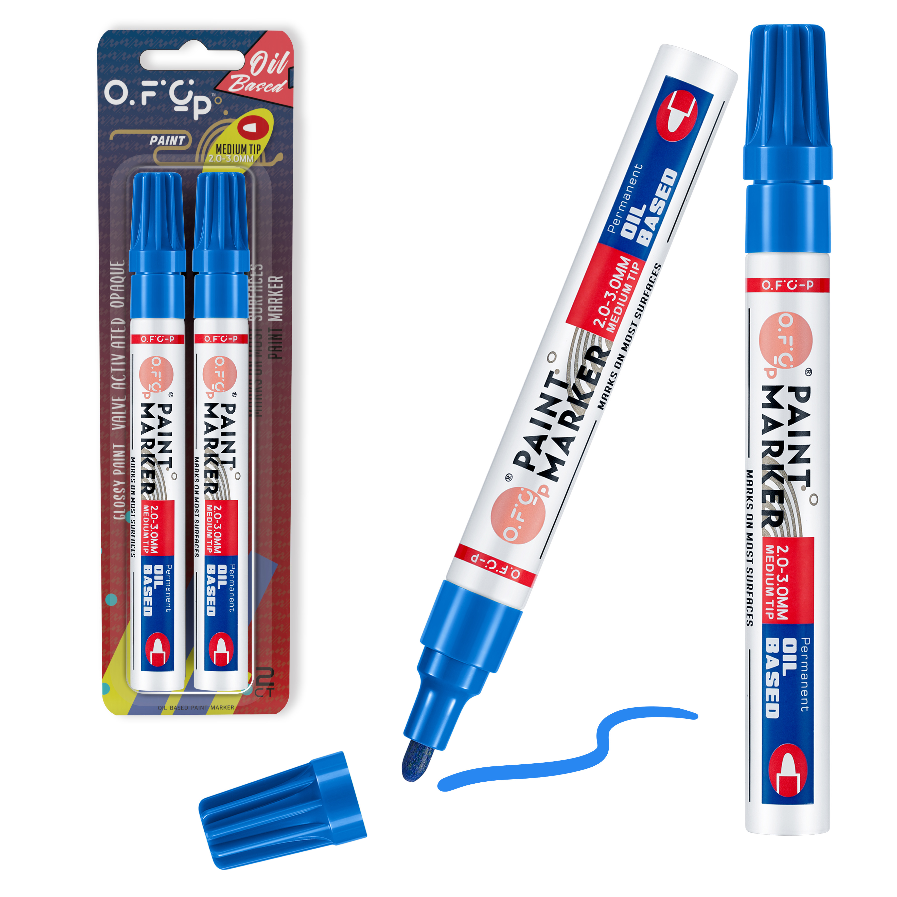 OFC P Oil Based Permanent Paint Marker Pen Medium Tip Blue Pack Of 2