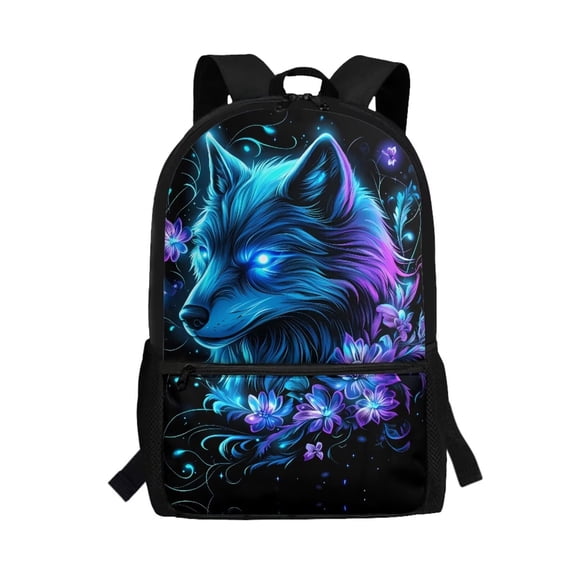 Uorisanigo Floral School Backpack for Boys Girls 6-12 Wolf Casual Sport Daypack Bag, Large Capacity Casual Basic Bookbag with Adjustable Padded Straps for School, Travel & Sports