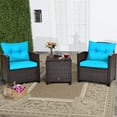 thumbnail image 3 of Giantex 3 Pieces Patio Furniture Set, PE Rattan Wicker 3 Pcs Outdoor Sofa Set w/Washable Cushion and Tempered Glass Tabletop, Conversation Furniture for Garden Poolside Balcony (Turquosize), 3 of 10