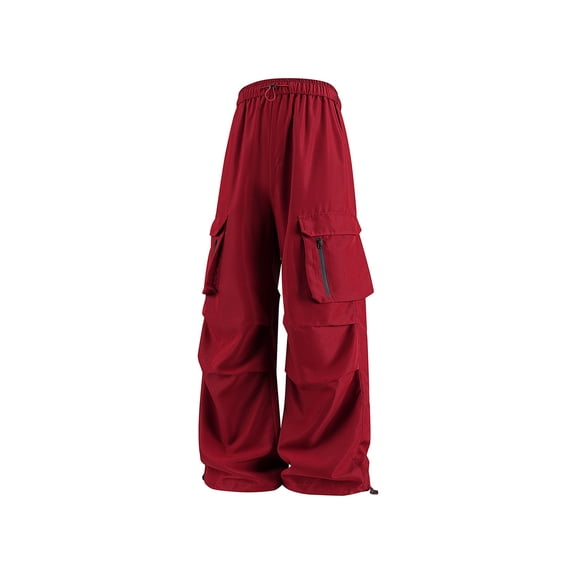 Women's Y2K Baggy Cargo Pants - Lightweight Drawstring Wide Leg Streetwear Trousers with Zipper Pockets, Elastic Waist Hiking & Casual Parachute Pants