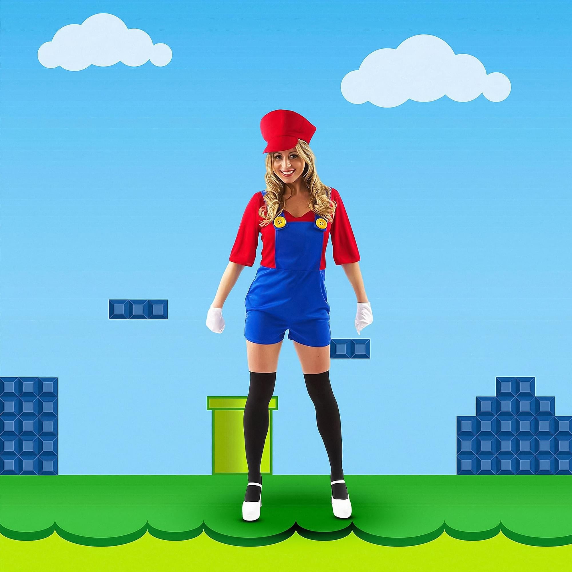 knee length dresses for ladies Adult Deluxe Female Mario Costume main image 1