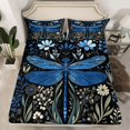 thumbnail image 2 of Feelyou Blue Dragonfly Animal Full Size Sheets, Hippie Flower Plant Bed Sheets, 4-Piece, 2 of 7