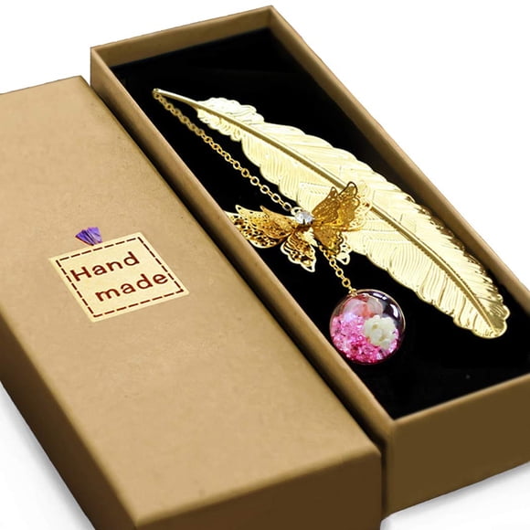 Marcador Jiazhenep, diseño vintage de plumas de metal y mariposas