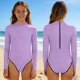 thumbnail image 2 of Swimsuit for Girls, Long Sleeve One Piece Rashguard, Solid Color Beach Vacation Swimsuit for Kids 2-13 Years, 2 of 7