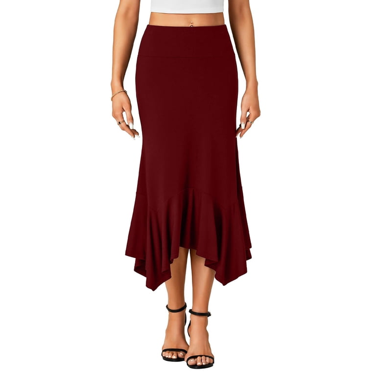 Women's Long Satin Fall Skirt Elegant High Waist Party Wedding