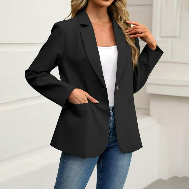 Timegard Blazer for Women Button Business Casual Long Sleeve Lapel Open Front Suit Jacket Work Blazer with Pockets