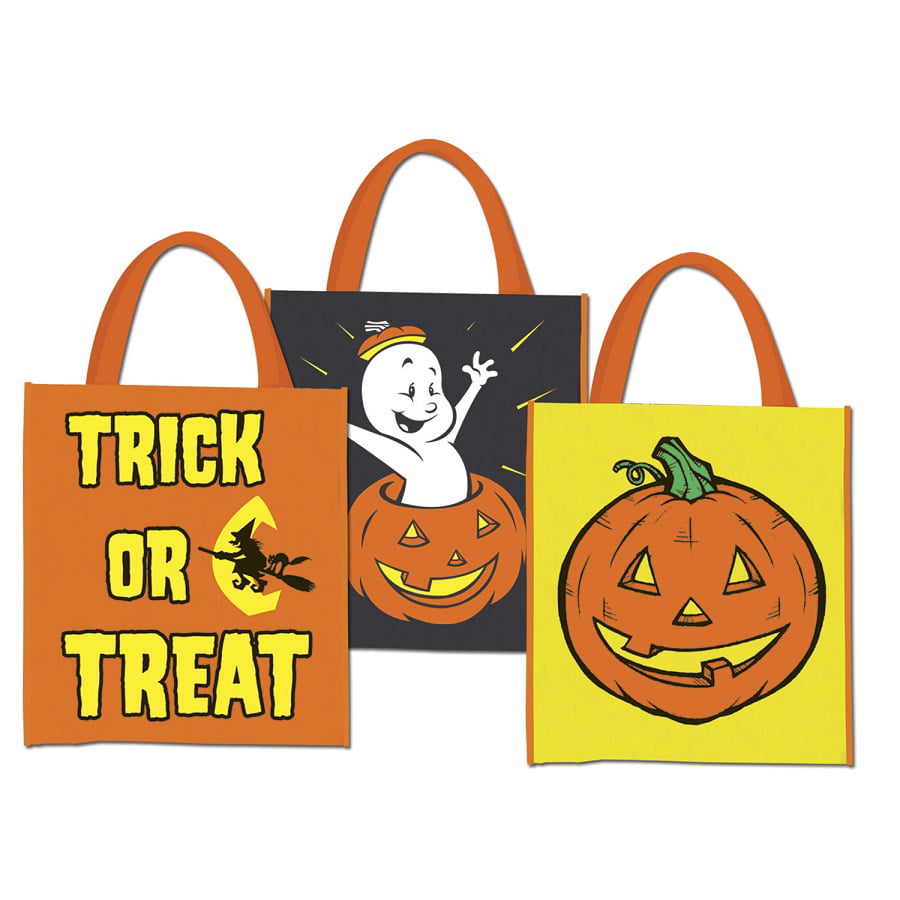 Club Pack of 12 Assorted Halloween Heavyweight Plastic Treat Bags with Handles 12&quot; x 14 ...