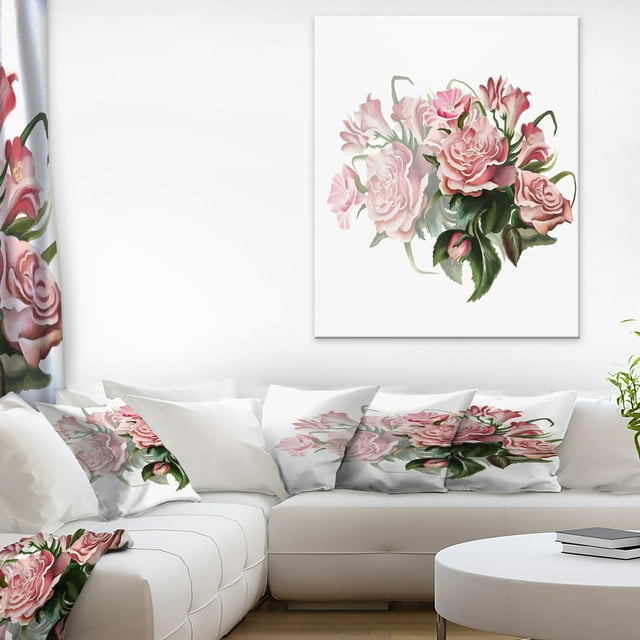 Pink Rose Bouquet Watercolor - Floral Canvas Art Print