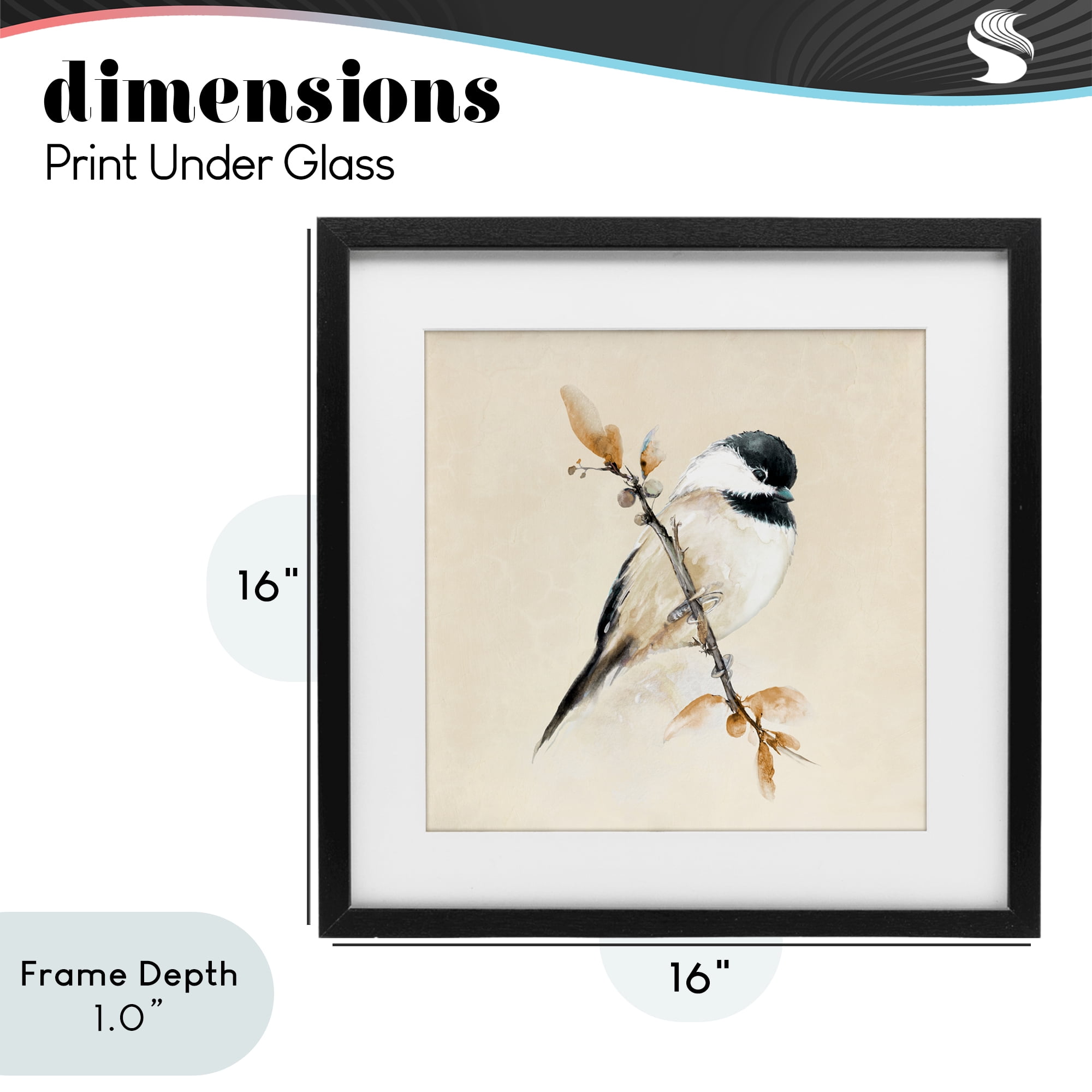 Stupell Industries Muted Watercolor Chickadee Black Framed Print Under Glass, design by Diannart