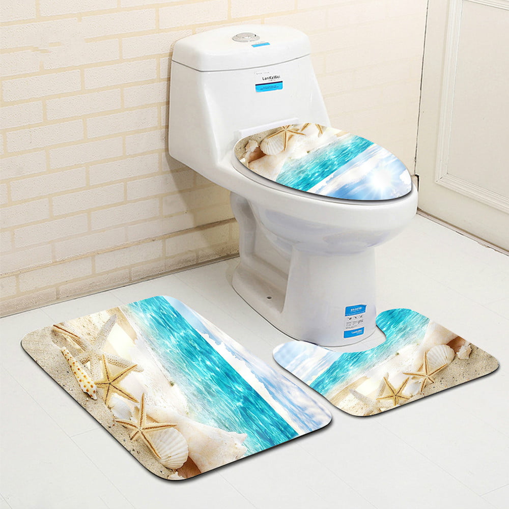 3Pcs Bathroom Rug Set Toilet Lid Pedestal Mat Floor Carpet Non-Slip Bath Decor 