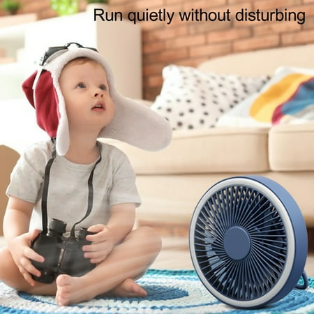 

PWPSG USB Rechargeable Small Ceiling Fan Portable Dimmable Outdoor Indoor Hanging Fan Desktop Night Light Multi-Function Fan Light Blue