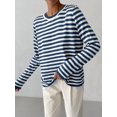 thumbnail image 4 of Womens Striped Soft Knit Pullover Sweater Loose Fit Shirts Blue M, 4 of 9