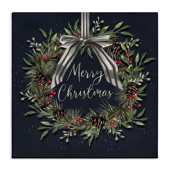 Stupell Industries French Country Hanging Christmas Wreath with Bow Canvas Art, 17 x 17, by Elizabeth Tyndall