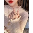 thumbnail image 5 of Suéter de cuello alto para mujer, moda 2024, nuevos tops elásticos con encuadernación, suéteres de punto para mujer, suéter de punto de manga larga con parte inferior, 5 of 5