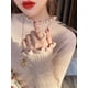 thumbnail image 5 of Suéter de cuello alto para mujer, moda 2024, nuevos tops elásticos con encuadernación, suéteres de punto para mujer, suéter de punto de manga larga con parte inferior, 5 of 5