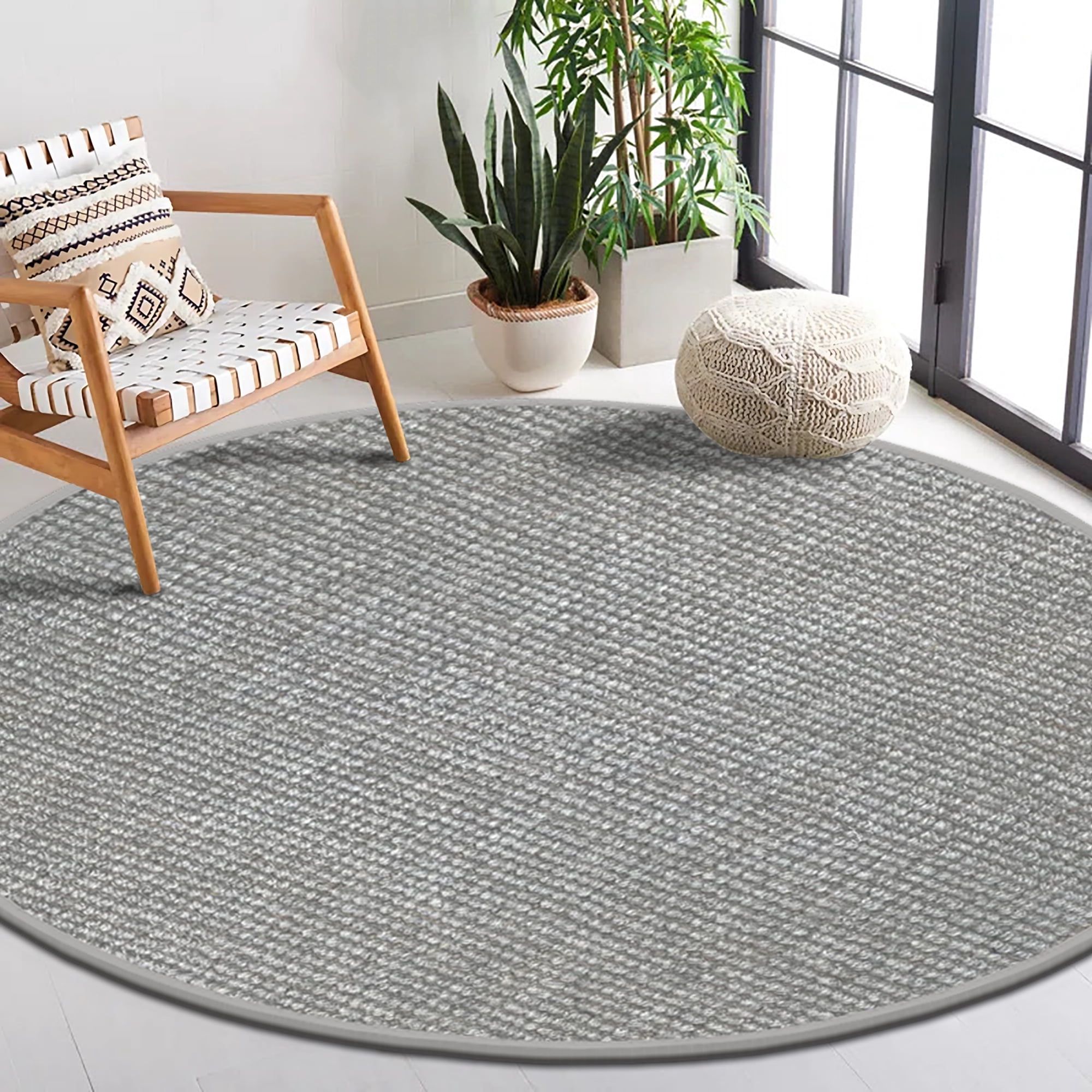 Delara Premium Handwoven Wool and Jute Area Rug, 6' Round, Natural Boucle, 0.25" Thick, Soft & Durable for Living Room, Bedroom, Entryway