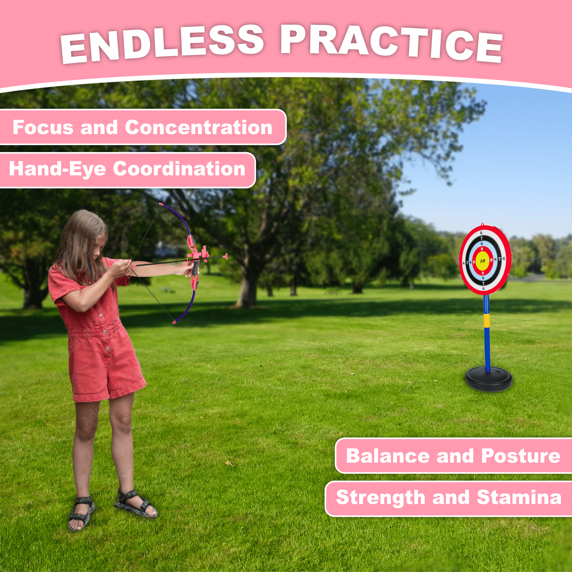 Contixo Bow and Arrow Set for Kids, Archery Toy with Infrared Aiming Assist, Outdoor Games, Green/Pink, 2 Pack