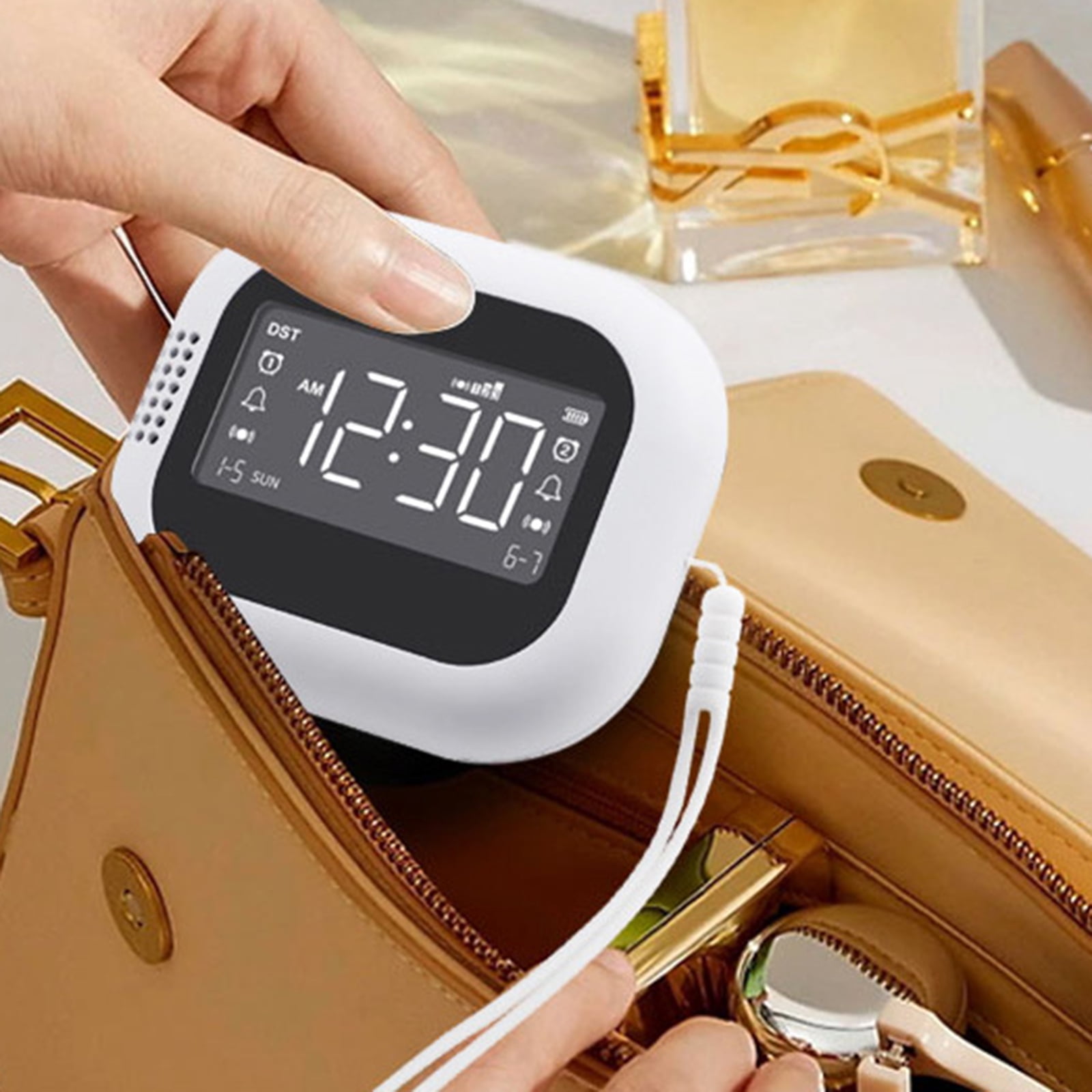 BIBABLYKE Rechargeable Vibrating Alarm Clock for Heavy Sleepers Adjustable Vibration Strength LCD Display 2 Alarms Snoozes Clock