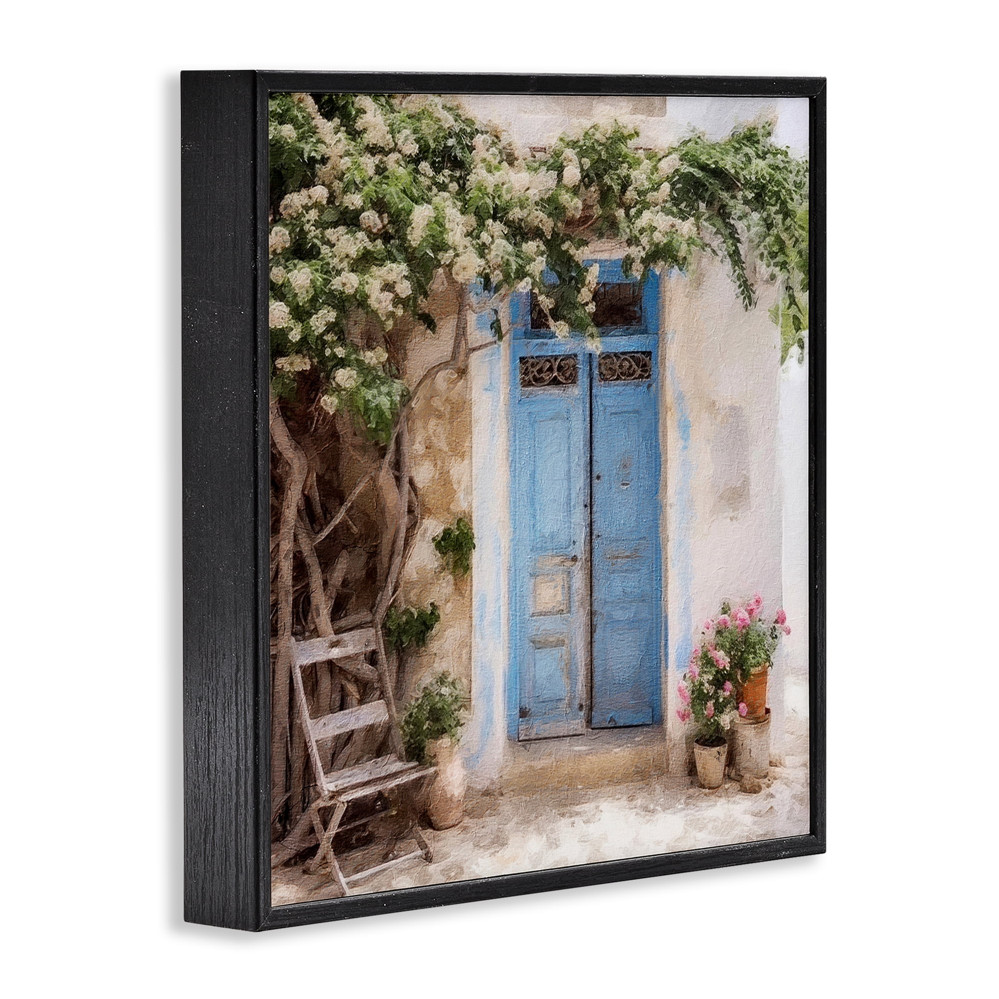 Stupell Industries Greek Doorway with Tree Town & City Painting Black Framed Art Print Wall Art, 17 x 17