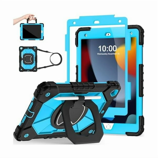wonim11 Case for iPad 9th Generation iPad Case 9th 8th 7th Generation iPad 10.2 Inch iPad 9th Gen Cover with Screen Protector Pen Holder TabletCases for Kids 360° Rotating Stand, Black Blue