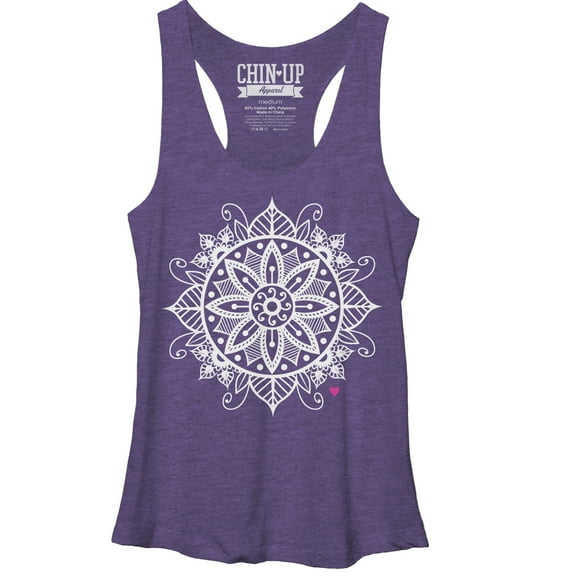Women's CHIN UP Henna Flower Racerback Tank Top Purple Heather Large