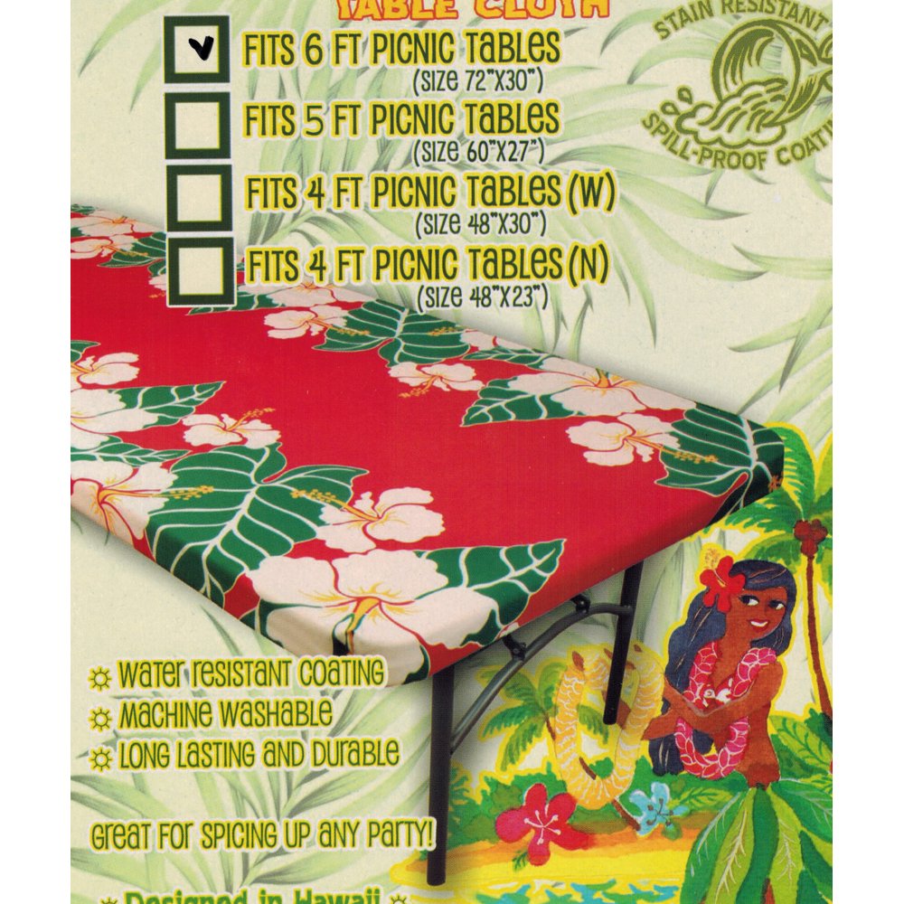 Hawaiian Tropical fitted Tablecloth (Fits 6 feet picnic tables 72" x 30