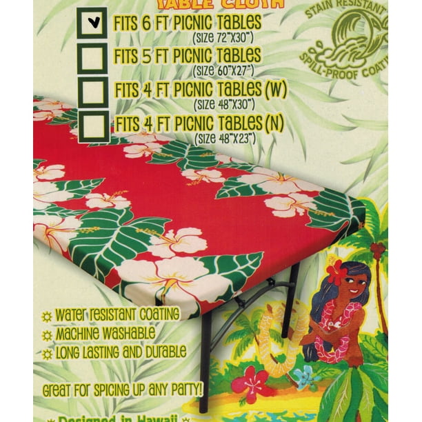 Hawaiian Tropical Fitted Tablecloth, What Size Tablecloth For 6 Foot Picnic Table
