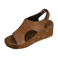 thumbnail image 2 of Viluyesy Women's Wedge Sandals, Open Toe PU Leather Ankle Strap Comfortable Thick Sole Shoes Brown 6.5, 2 of 9