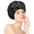 thumbnail image 4 of HOZADOIE Silk Shower Caps for Women Reusable Waterproof, Oil Resistanted Shampoo Shower Bath Cap Double Waterproof Layers, Home Travel Essentials, Black, 4 of 9
