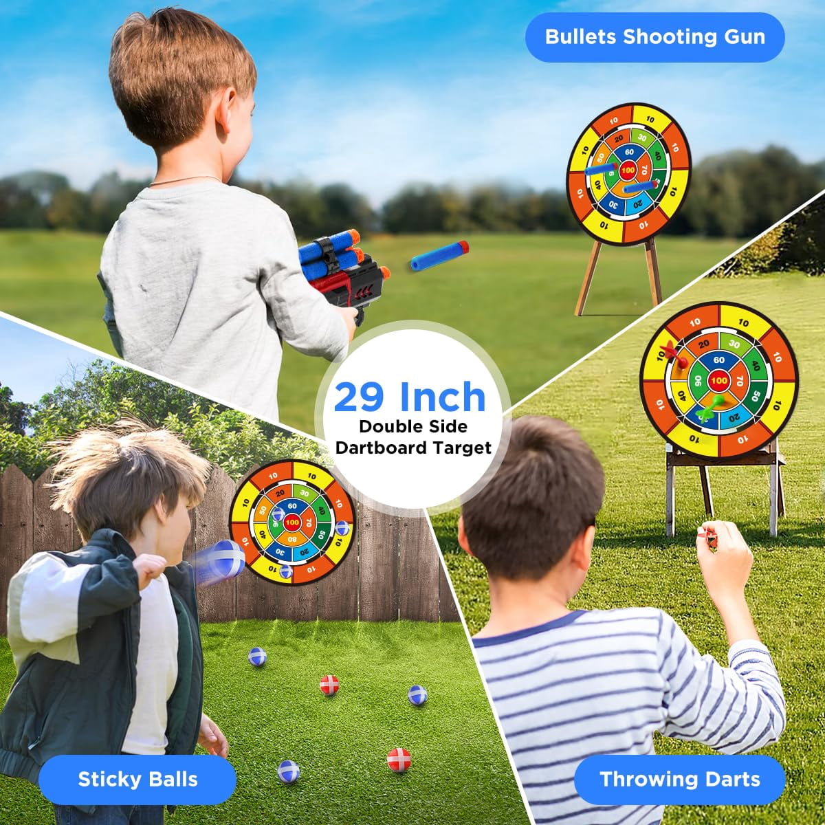 VATOS 2 Pack Bow and Arrow Toy, Light Up Archery Toy with Cup Suction Standing Target & 29 in Dart Board Toys for Kids 5-12 Year