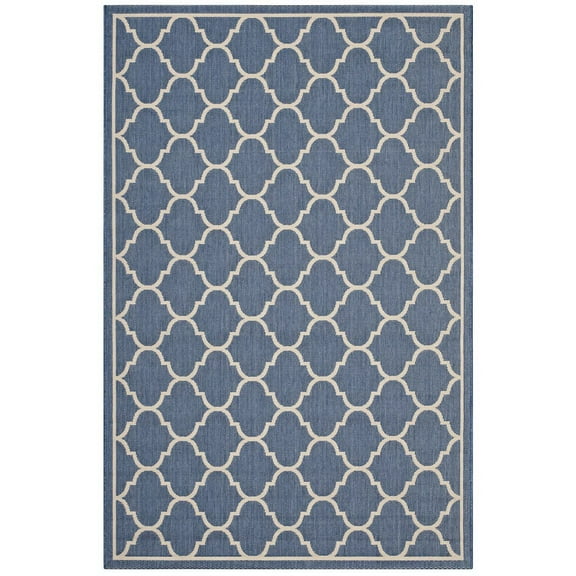Modway Avena 63x90.5" Moroccan Quatrefoil Trellis Fabric Area Rug in Blue/Beige