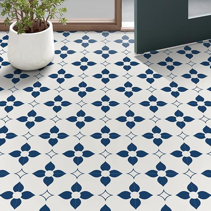 MORCART Peel and Stick Floor Tile Star Waterproof Vinyl Flooring DIY Flooring for Bathroom, Kitchen, Fireplace, Pet House, Stairs, Bedrooms, Wall, Store(20PCS,7.87" x 7.87",dark blue+white)