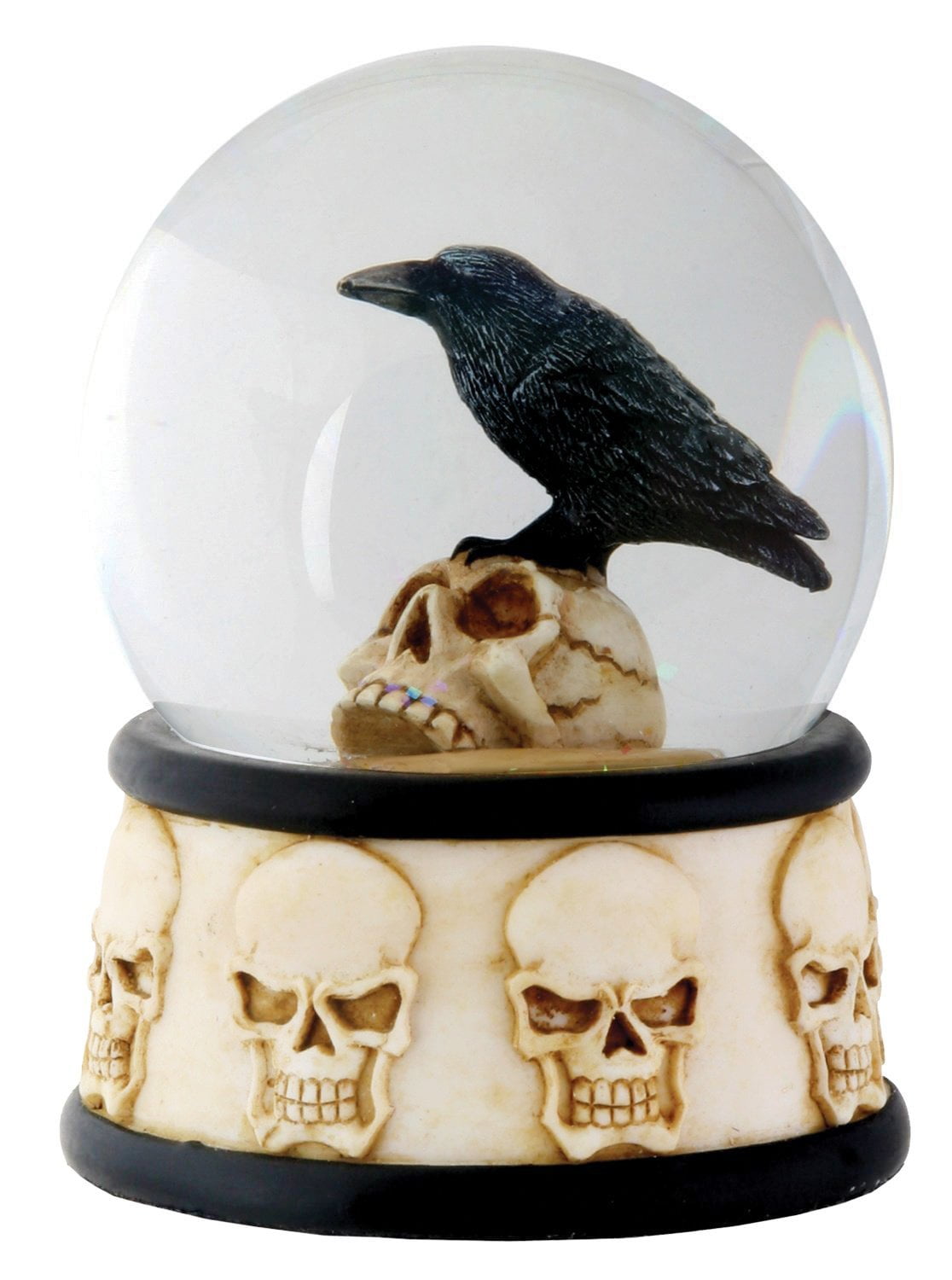 Ebros Small Day Of The Dead Edgar Allan Poe Raven Perching On Skull Glitter Water Globe Collectible Figurine 3.5'Tall