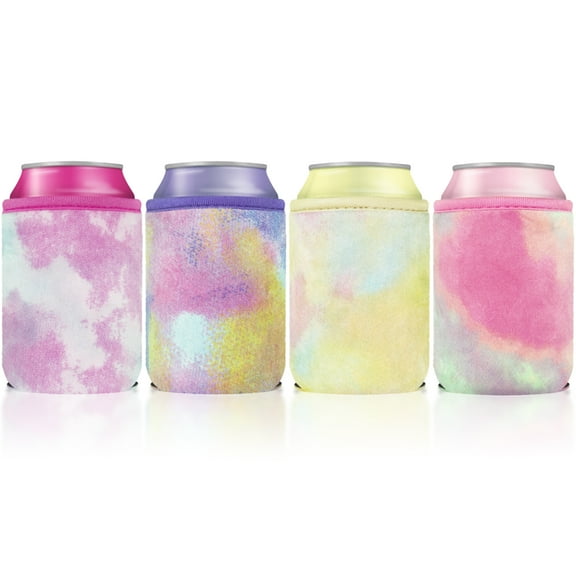 BAGnoREGio 4-Pack Tie Dye Plush Neoprene Beer Can Cooler Sleeves,  12oz Soda Cans Beverage Insulated (Rainbow Color)