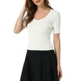 thumbnail image 4 of INSPIRE CHIC Women's Fitted Ribbed Square Neck Short Sleeve Knit Top L White, 4 of 6