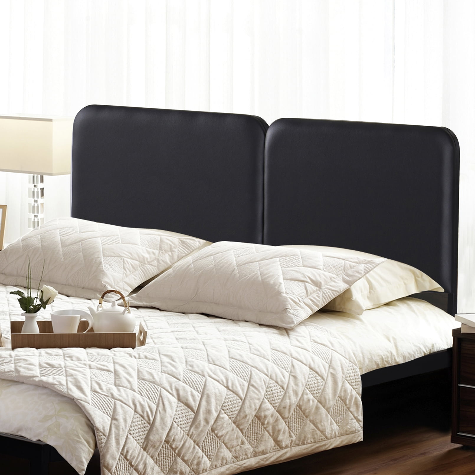 GrandRest Upholstered Faux Leather Headboard Steel Simple Black, Full