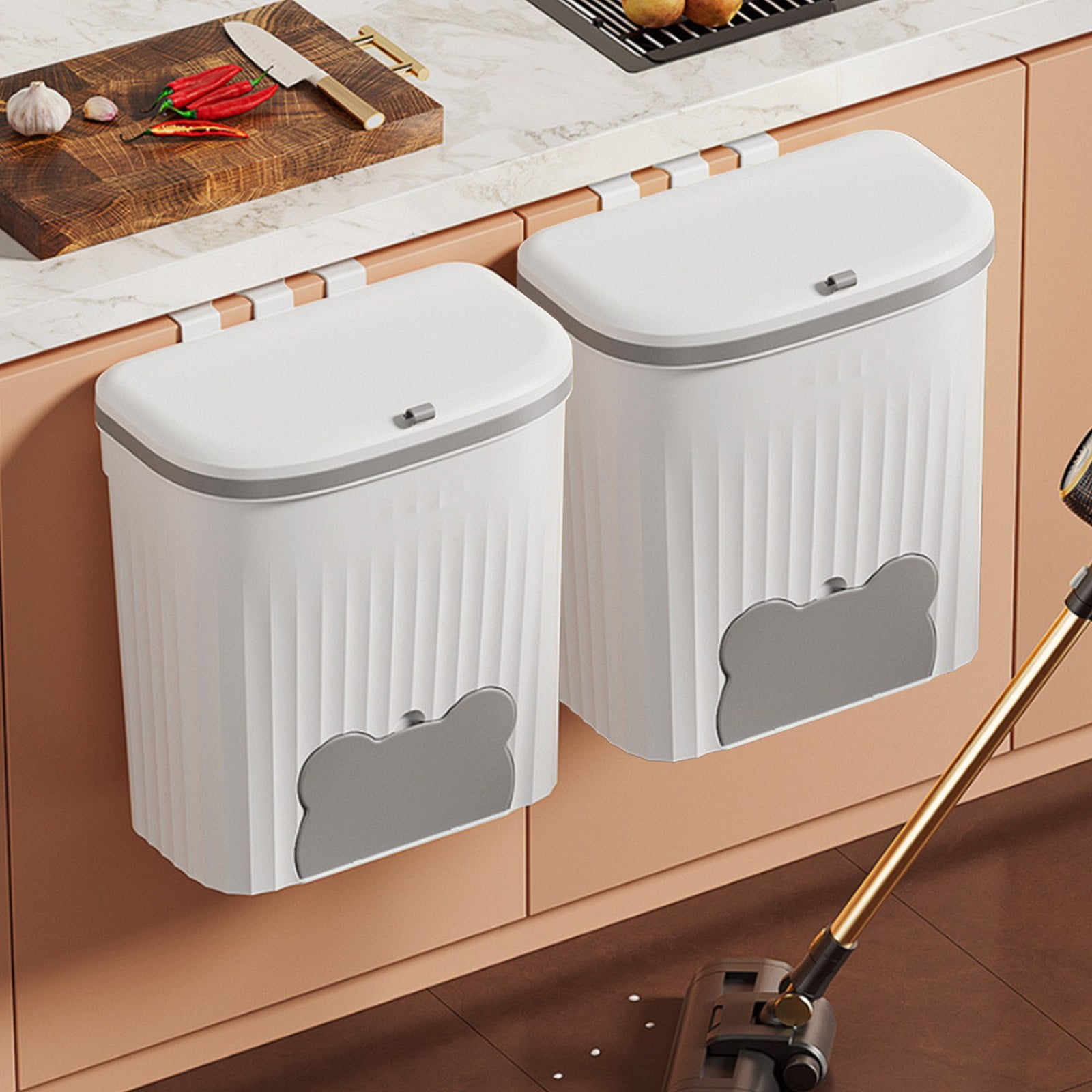 Bilqis Kitchen Compost Bin for Counter Top or Under Sink, Hanging Small Kitchen Trash Can with Lid, Wall Mounted Waste Basket Bin Garbage Can for Bathroom