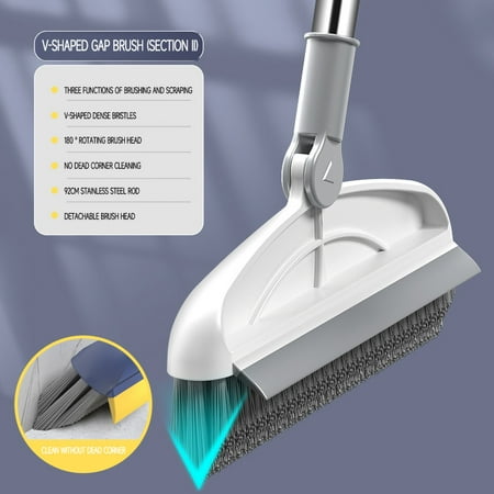 

Floor Brush Crevice Cleaning Brush in Long Handle Rotating for Bathroom Kitchen Gray White Two-section Pole