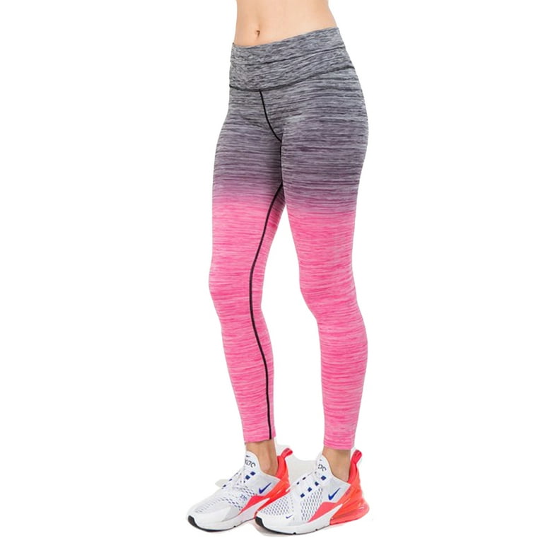 Active Gradient Ombre Fold-Over Waistband Leggings For Sports