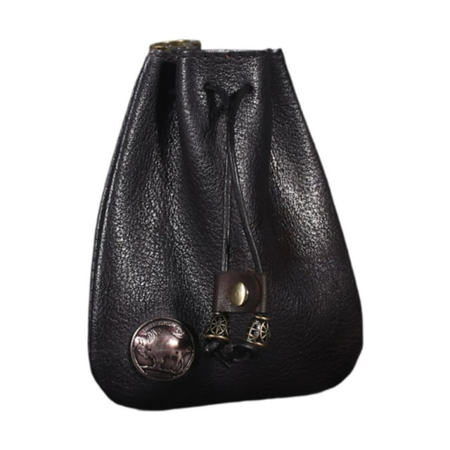 Mini bolso con cordón, monedero de cuero de PU, monedero, bolso medieval para cinturón, accesorio de disfraz para festivales góticos, juegos de rol Negro