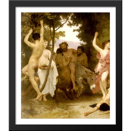 La Jeunesse de Bacchus [detail: left] 28x32 Large Black Wood Framed Print Art by William Adolphe Bouguereau