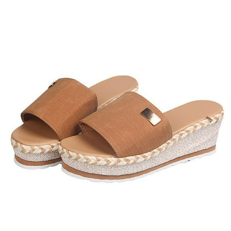 Azrian Women Bowknot Beach Summer Slippers Platform Slope Heels Plus Size Shoes