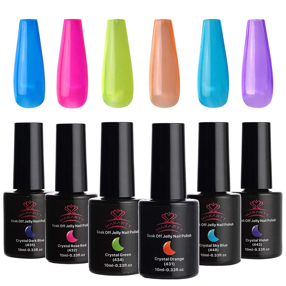 Makartt Crystal Rainbow Jelly Gel Nail Polish 6 Bottles 10 ml Soak Off