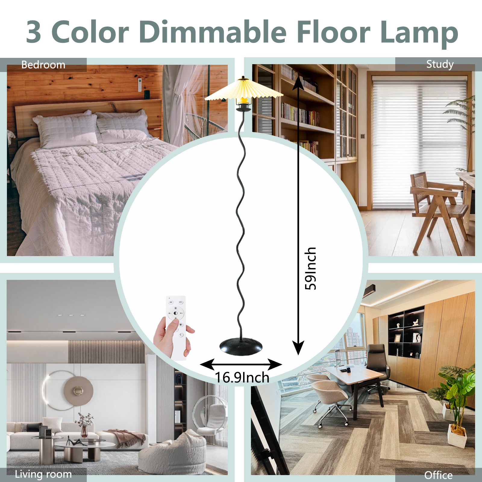 Pleated Floor Lamp, Classic Fabric Shade Standing Lamp for Living Room & Bedroom