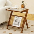 thumbnail image 4 of Gymax 2 Pieces Boho End Table with Magazine Rack Versatile Bamboo Bedside Table w/ Rattan Shelf Walnut, 4 of 10