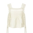 thumbnail image 4 of Mifsaly Womens Square Neck Lace Crochet Blouse Sleeveless Ruffle Embroidery Crop Top Elegant Flowy Summer Boho Pleated Shirt for Beach Vacation Beige,M, 4 of 7